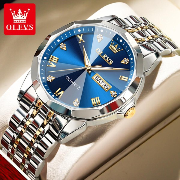 Olevs 9931 Luxury Diamond Dial Stainless Steel Men's watch - Blue