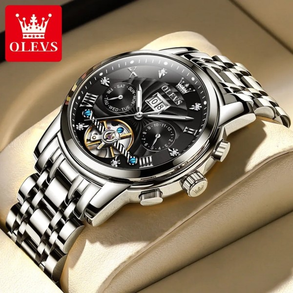 OLEVS 9910 Mechanical Wrist Watch Men - Black & Silver