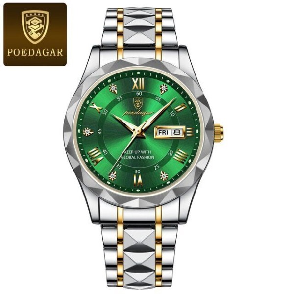 POEDAGAR 615 Luxury Fashion Luminous Date & Day Quartz Men's Watch - Green