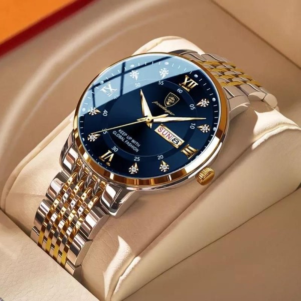 Poedagar 836 Stainless Steel Men Watch - Silver Gold & Blue