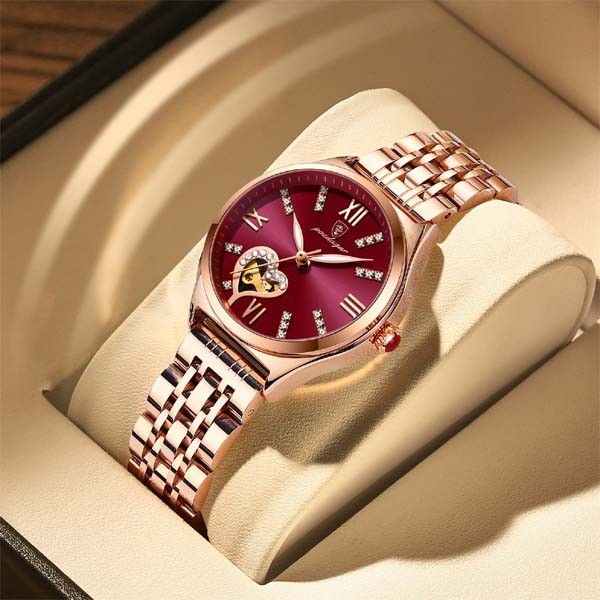 POEDAGAR 320  Luxury Classic Elegant Stainless Steel  - Red Dial