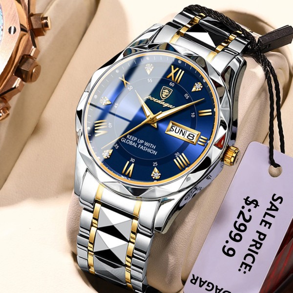 POEDAGAR 615 Luxury Fashion Luminous Date & Day Quartz Men's Watch -  Blue