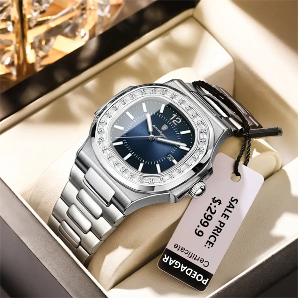 Poedagar 918  Luxury Quartz Fashion Square  Stainless Steel Men watch