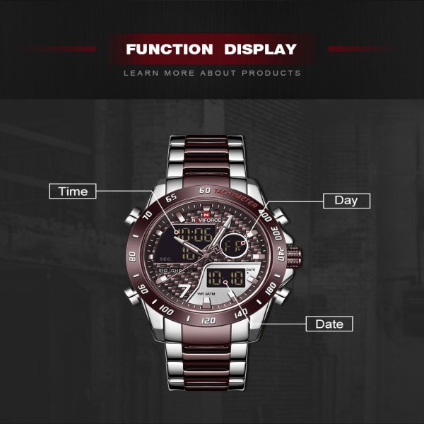 Naviforce Nf 9171 Stainless Steel Wrist Watch For Men - Coffe Color