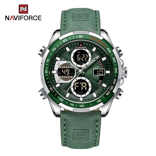 NAVIFORCE NF9197 PU Leather Dual Time Wrist Watch - Green