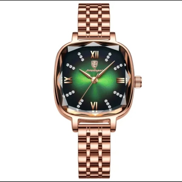 POEDAGAR 712 Luxury Crystal Fashion Quartz Watch For Women - Rose Gold & Green