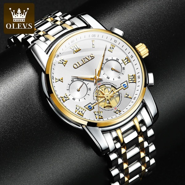 Olevs 2859 Black Stainless Steel Chronograph Wrist Watch For Men- White