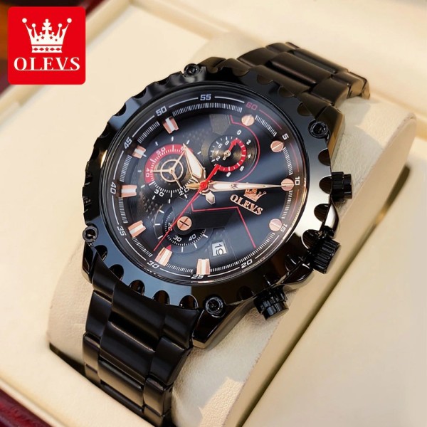 Olevs 2873 Fashion Quartz Chronograph Casual Watches - Black