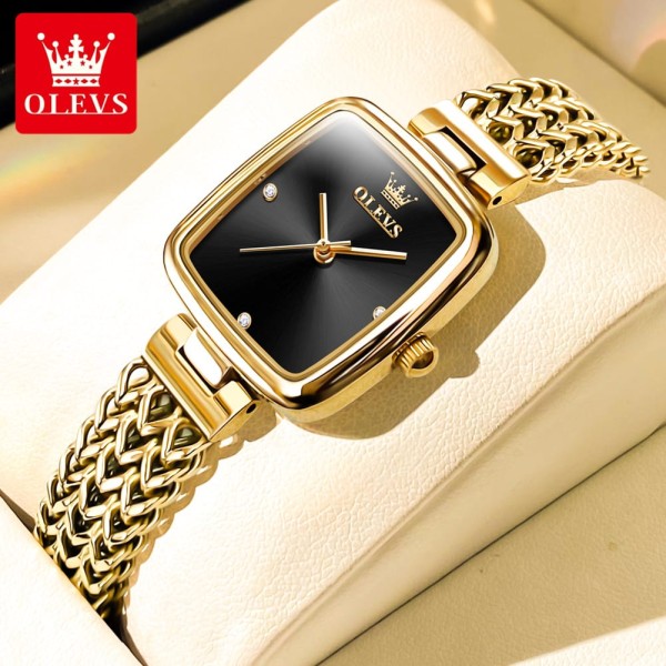 Olevs 9948 Luxury elegant stainless steel fashion Women’s quartz watch- Gold Black