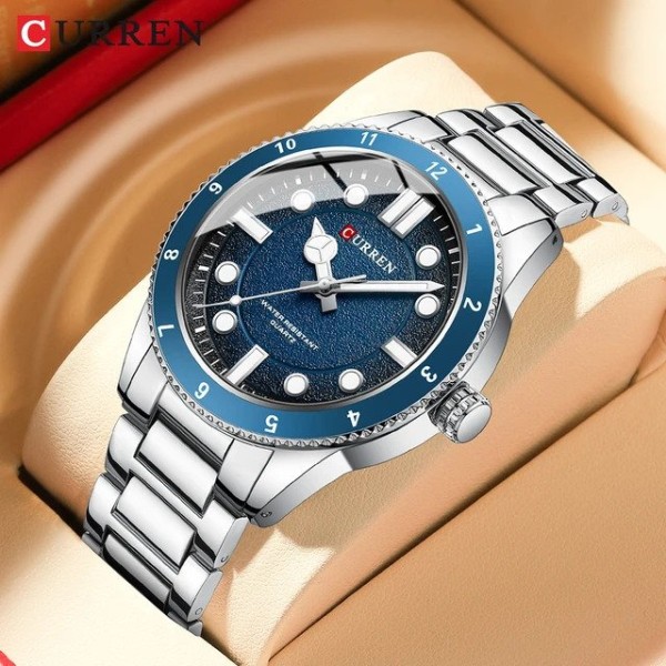 CURREN 8450 Luxury Stainless Steel Quartz Men Watch - Silver & Blue