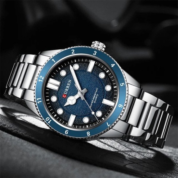 CURREN 8450 Luxury Stainless Steel Quartz Men Watch - Silver & Blue