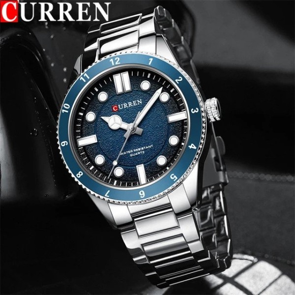 CURREN 8450 Luxury Stainless Steel Quartz Men Watch - Silver & Blue