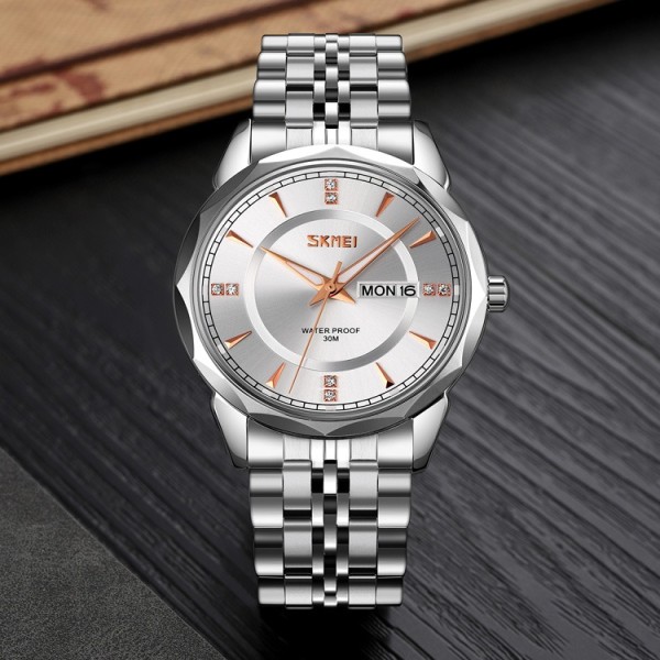 SKMEI 9268 japan movement quartz Stainless Steel Wristwatch for Men's- Silver