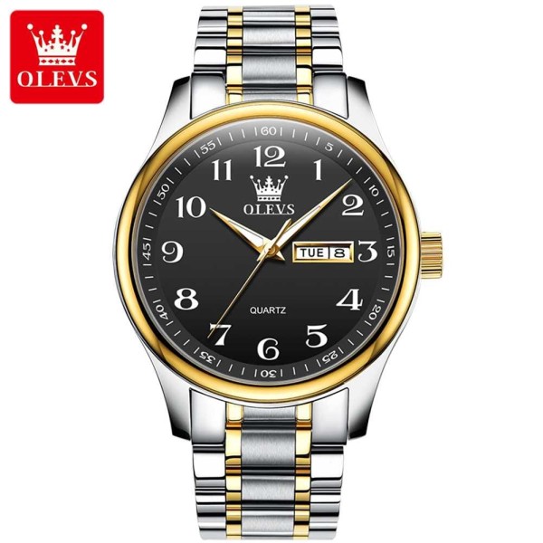 Olevs 5567 Stainless Steel Analog Wrist Watch For Men - Silver & Black