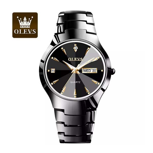 OLEVS 8697 Ceramic Tungsten Steel Strap Elegant Fashion Diamond Cart Wrist Watch For - Black
