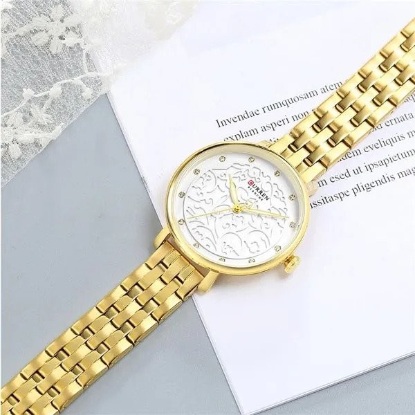 CURREN 9046 Ladies Chain Quartz Watch- Gold/White