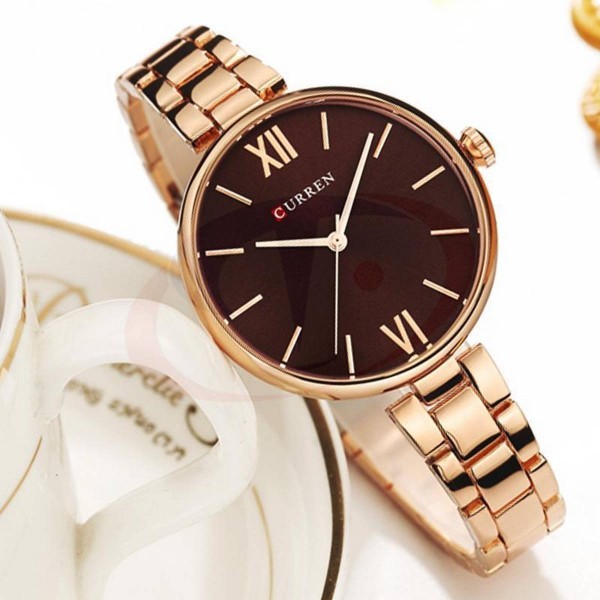 CURREN 9017 Stainless Steel Analog Watch For Women-Rose Gold/Coffe
