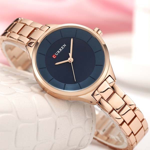CURREN 9015 Stainless Steel Ladies Watch - Rose Gold & Blue
