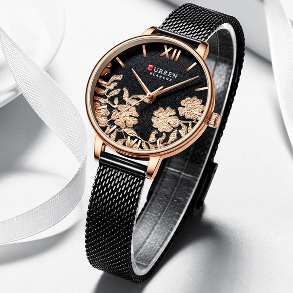 Curren 9065 Quartz Watch Luxury Brand Stainless Steel  for Women-Black