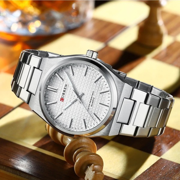 CURREN 8439 Stainless Steel Fashion Quartz Man For- Silver/White