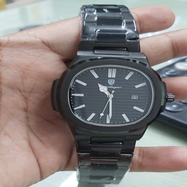 POEDAGAR 613 Luxury Stainless Steel Square Quartz Men's Watch- Black