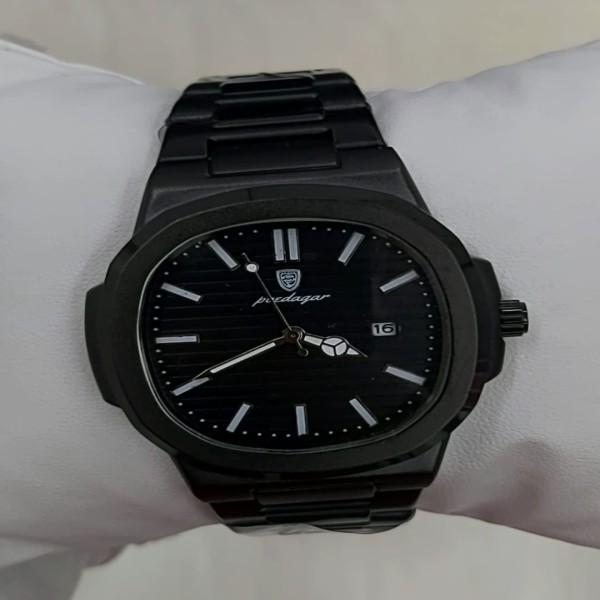 POEDAGAR 613 Luxury Stainless Steel Square Quartz Men's Watch- Black