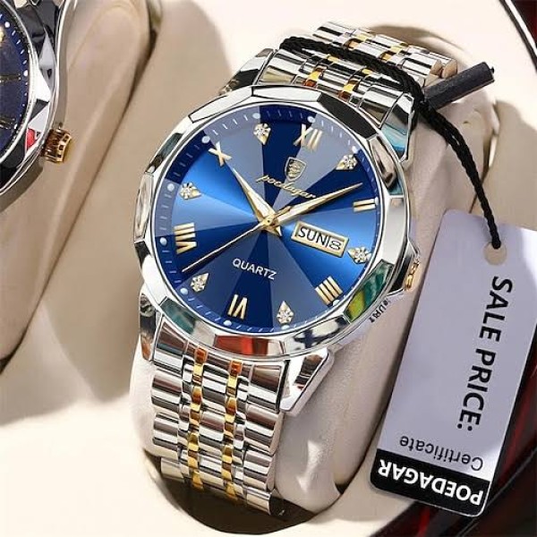 Poedagar 810 Diamond cart Stainless Steel Quartz Men watch - Blue