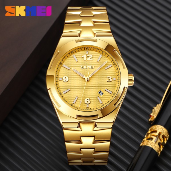 SKMEI 9290 Stainless Steel Mens Casual Watch - Golden
