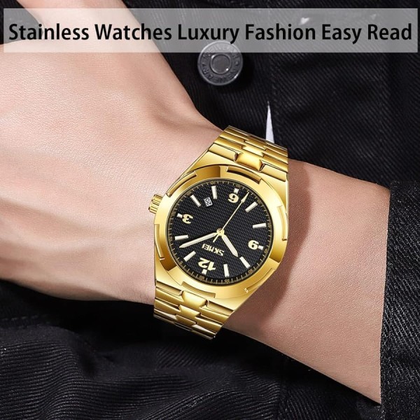 SKMEI 9290 Stainless Steel Mens Casual Watch - Golden & Black