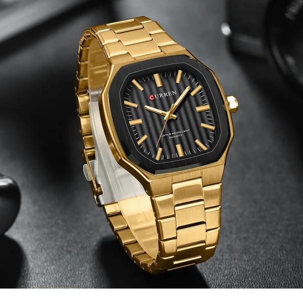 CURREN 8458 Original Brand Stainless Steel Wrist Watch For Men 8458 - Golden