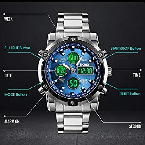 Skmei 1389 Stainless Steel Digital Men's Watch  - Silver & Blue